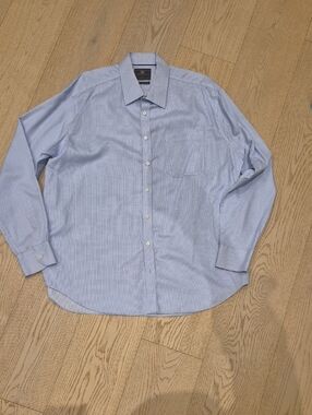 Men's Blue Micro-Check Dress Shirt - Classic Point Collar